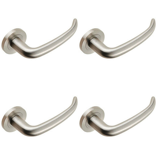 4x PAIR Slim Rounded Inward Curved Lever on Round Rose Concealed Fix Satin Steel Loops