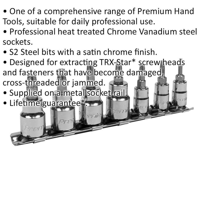 7pc TRX Star Socket Bit Set - 1/4" & 3/8" Square Drive - Damaged & Stripped Bolt Loops