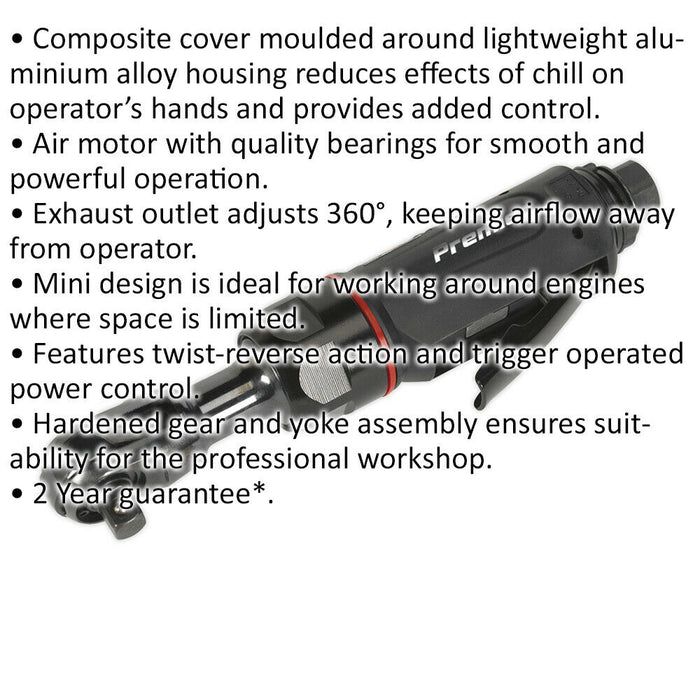 Mini Air Powered Ratchet Wrench - 3/8" Sq Drive - Twist Reverse - Composite Grip Loops