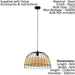 Ceiling Pendant Light & 2x Matching Wall Lights Black & Wicker Wood Shade Loops