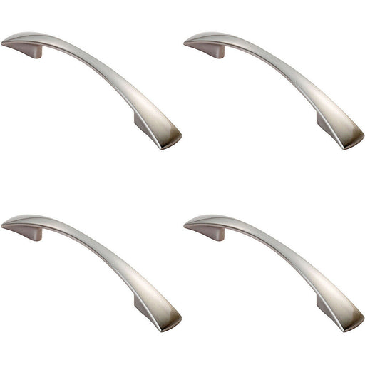 4x Tapered Pull Handle 138 x 16mm 96mm Fixing Centres Satin Nickel Curved Bow Loops
