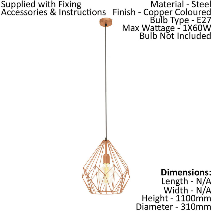 Hanging Ceiling Pendant Light Copper Wire Cage 1x 60W E27 Hallway Feature Lamp Loops