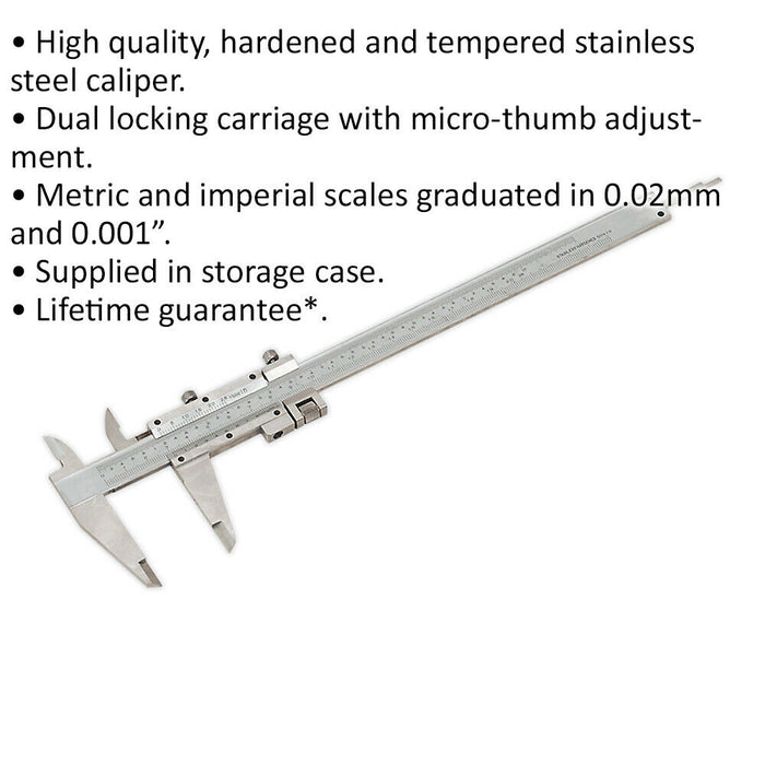 200mm Vernier Calipers - Hardened & Tempered - Dual Locking Carriage - Case Loops