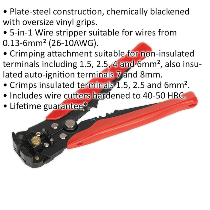 5-in-1 Automatic Wire Stripping Tool - Hardened Cable Cutters - Crimping Tool Loops