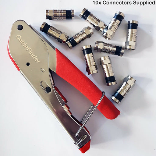 F Type Compression Tool & 10x RG6 Connectors Coaxial Crimping Crimper Sky Screw Loops