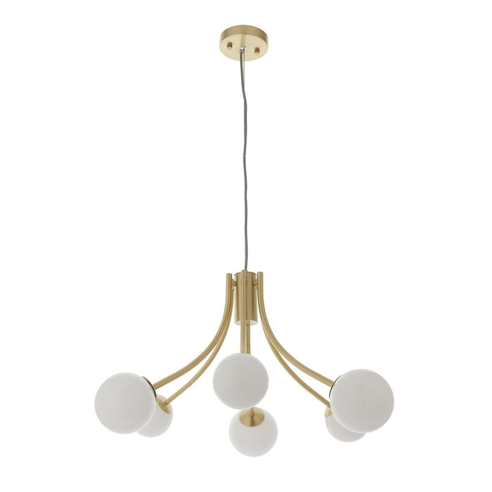 Ceiling Pendant Light Satin Brass Plate & Opal Glass 6 x 3W LED G9 Loops