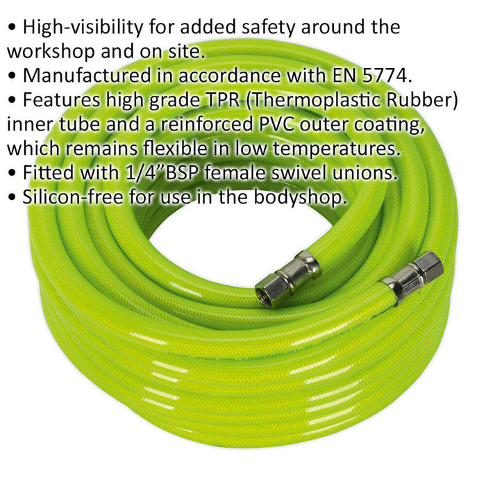 High-Visibility Air Hose with 1/4 Inch BSP Unions - 15 Metre Length - 10mm Bore Loops