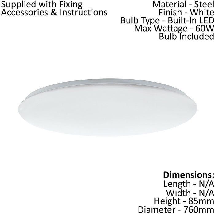 Flush Ceiling Light Colour White Shade White Plastic Bulb LED 60W Included Loops