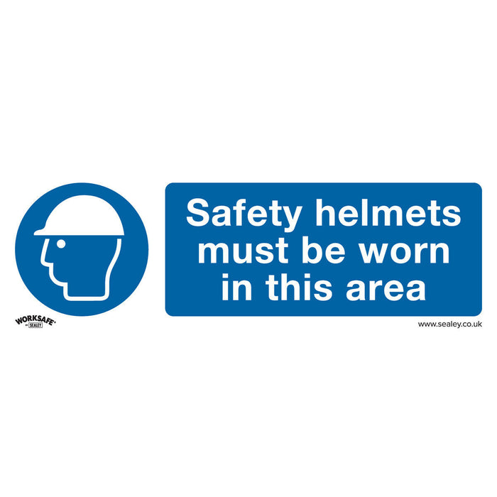 10x SAFETY HELMETS MUST BE WORN Safety Sign - Self Adhesive 300 x 100mm Sticker Loops