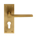 PAIR Flat Straight Lever on Slim Euro Lock Backplate 150 x 50mm Antique Brass Loops
