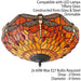 Tiffany Glass Semi Flush Ceiling Light Flame Dragonfly Inverted Shade i00045 Loops