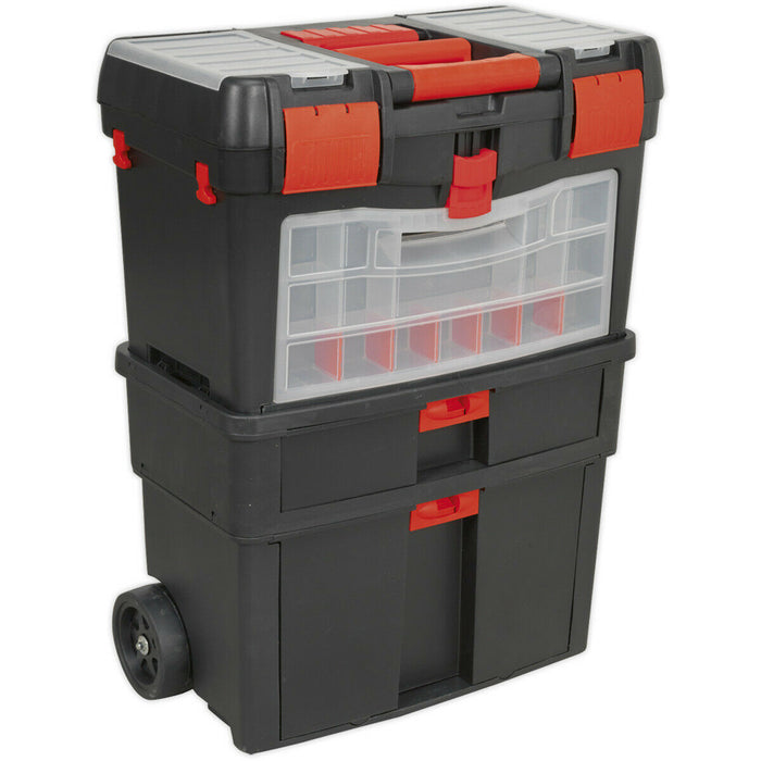452 x 255 x 850mm Portable Tool Chest / Toolbox - Multi Compartment Wheeled Unit Loops