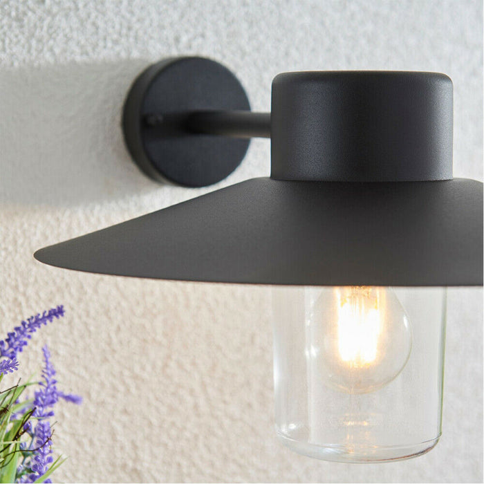 IP44 Outdoor Wall Lamp Black Steel Modern Porch Lantern Large Fisherman Light Loops