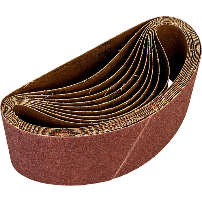 10 PACK - 100mm x 620mm Sanding Belts - 40 Grit Aluminium Oxide Cloth Backed Loops