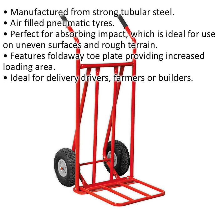 150kg Folding Sack Truck with Pneumatic Tyres - Tubular Steel Construction Loops