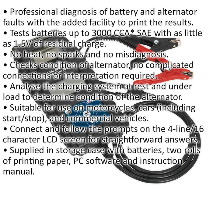 Digital Start Stop Battery & Alternator Tester - Printer - 4 Line LCD Screen Loops