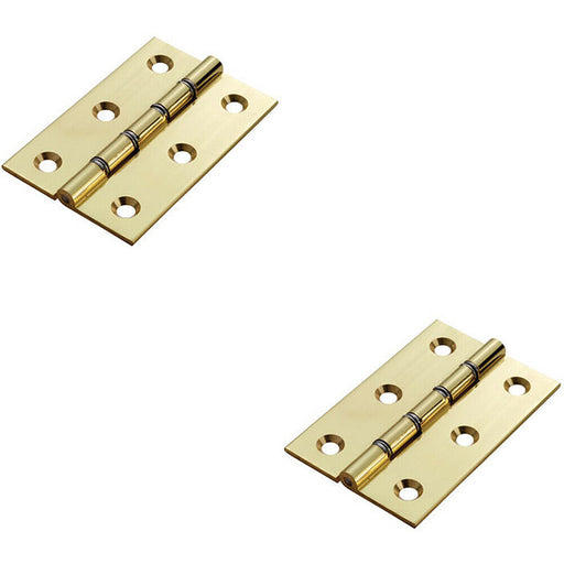 2x PAIR 76 x 50 x 2.5mm Double Steel Washered Butt Hinge Polished Brass Door Loops