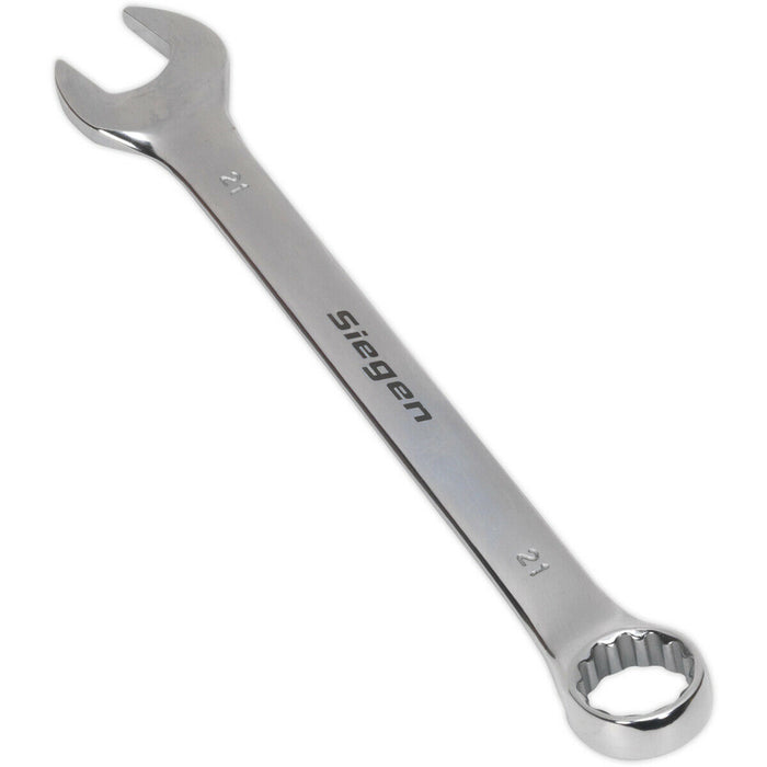 Hardened Steel Combination Spanner - 21mm - Polished Chrome Vanadium Wrench Loops