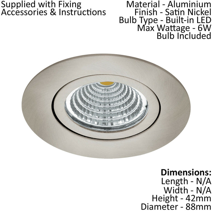 Wall / Ceiling Flush Round Downlight Satin Nickel Spotlight 6W Built in LED Loops