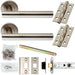 Door Handle & Latch Pack Satin Steel Rounded T BAR on Screwless Round Rose Loops
