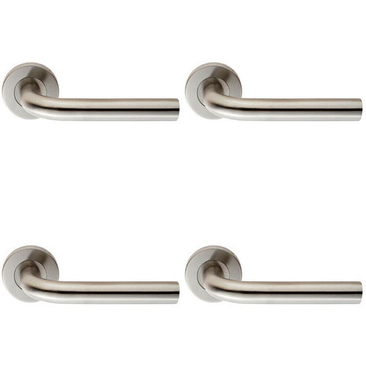 4x PAIR 19mm Straight Round Bar Handle on Round Rose Concealed Fix Satin Steel Loops