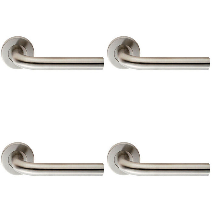 4x PAIR 19mm Straight Round Bar Handle on Round Rose Concealed Fix Satin Steel Loops