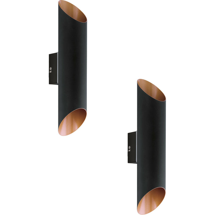 2 PACK IP44 Outdoor Wall Light Black & Copper Modern Up Down Lamp 3.7W LED Loops