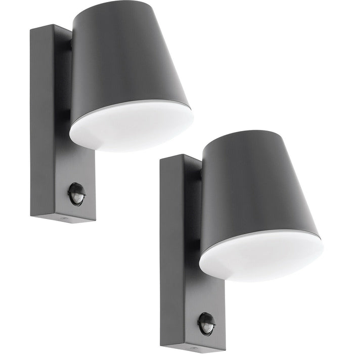 2 PACK IP44 Outdoor Wall Light & PIR Sensor Anthracite Steel 1x 10W E27 Loops