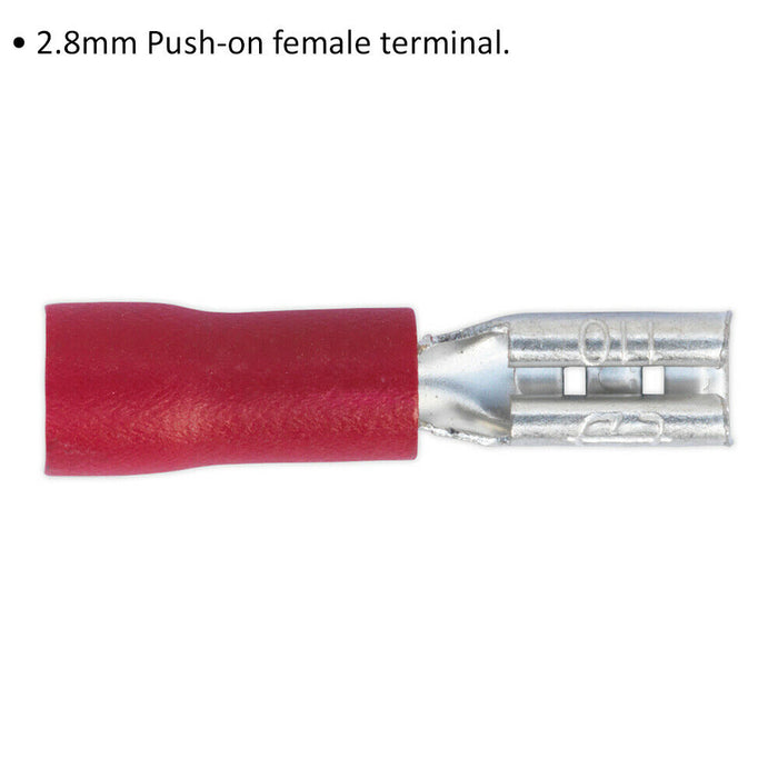 100 PACK 2.8mm Push-On Female Terminal - Suitable for 22 to 18 AWG Cable - Red Loops