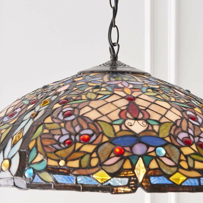 Tiffany Glass Hanging Ceiling Pendant Light Large Bronze Feature Shade i00067 Loops