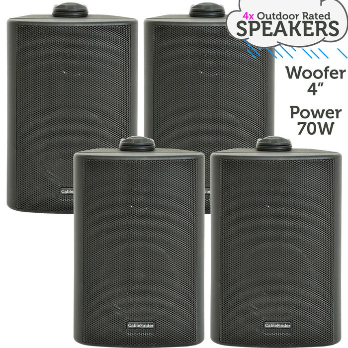 4x 4 70W Black Outdoor Rated Garden Wall Speakers Wall Mounted HiFi 8Ohm & 100V