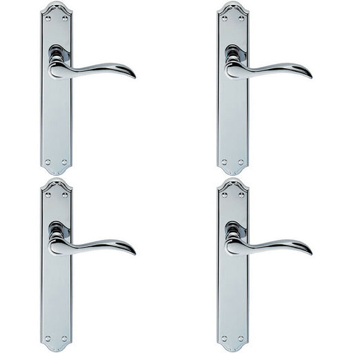 4x PAIR Curved Handle on Long Latch Backplate 245 x 45mm Polished Chrome Loops