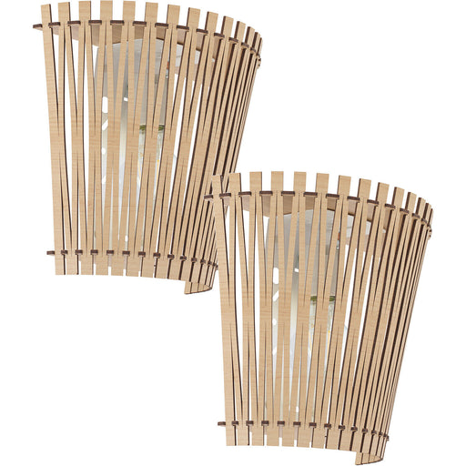 2 PACK Wall Light Colour White Shade Maple Wood Fencing Surround Bulb E27 1x60W Loops