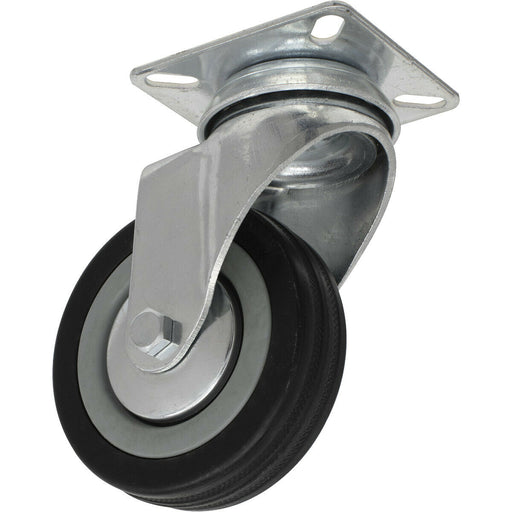 75mm Swivel Plate Castor Wheel - Rubber with Steel Centre - 23mm Tread Loops