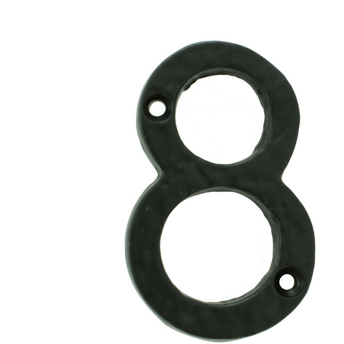 Black Antique Door Number 8 78mm Height 8mm Depth Iron Face Numeral Plaque Loops