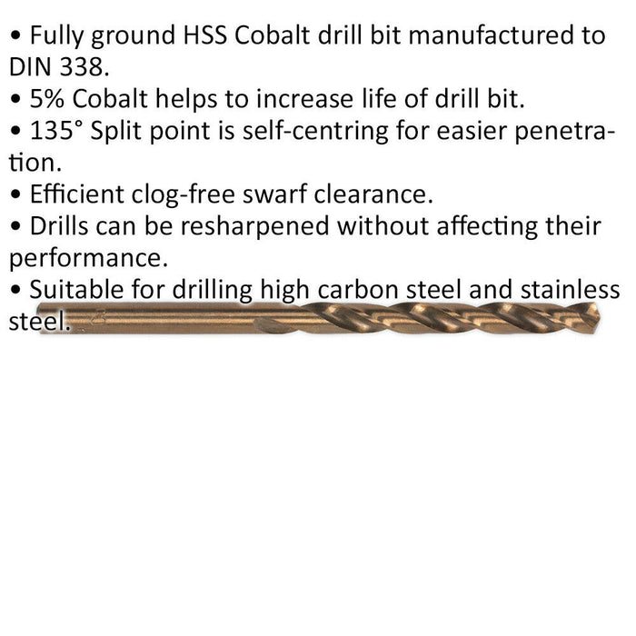 10 Pk 1/8 Inch Fully Ground HSS Cobalt Drill Bit - Long Life Clog Free Drill Bit Loops