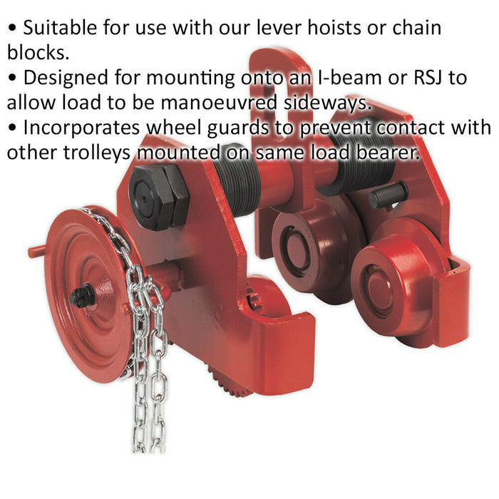 3 Tonne Geared Trolley - Beam Mounted Lifting Point - I-Beam RSJ Trolley Loops