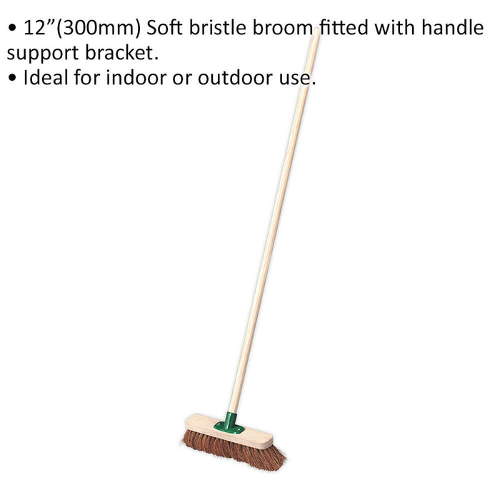Soft Bristle Broom Stick - 300mm Brush Head - Soft Indoor & Outdoor Bristles Loops