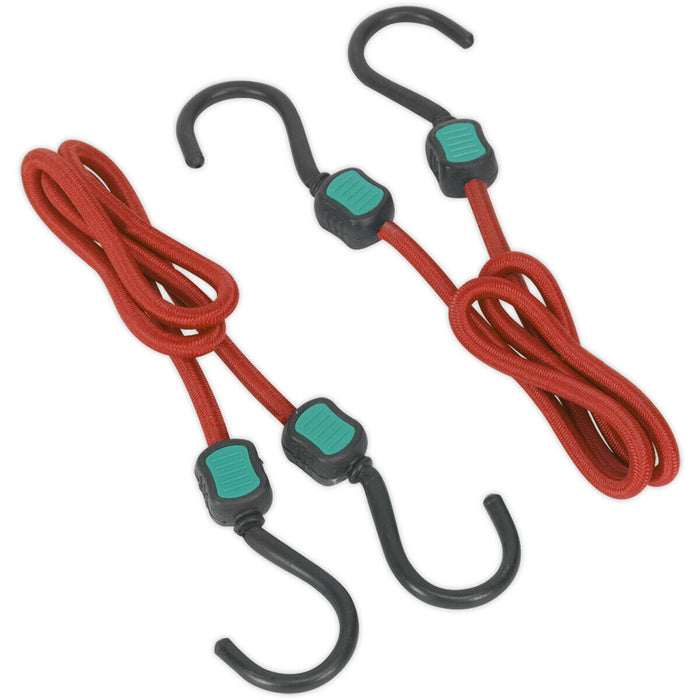 2 Piece 760mm Bungee Cord Set - Nylon Coated Steel Hooks - 1700mm Stretch Loops