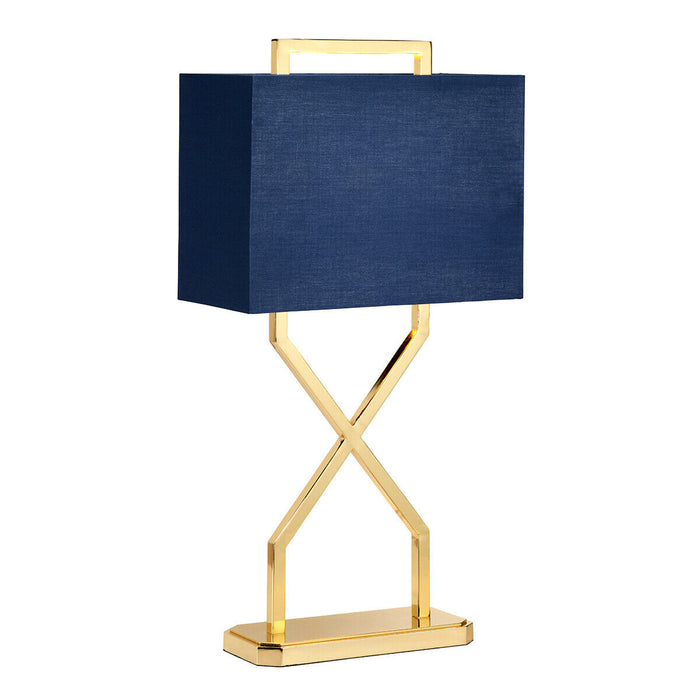 Table Lamp Navy Blue Oblong Shade Polished Gold LED E27 60W Bulb Loops