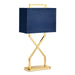 Table Lamp Navy Blue Oblong Shade Polished Gold LED E27 60W Bulb Loops