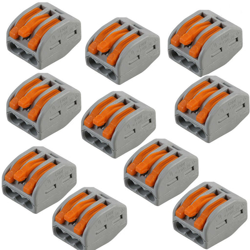 10x 3 Way WAGO Connector 32A Electrical Lever Terminal Block Push Fit Junction Loops