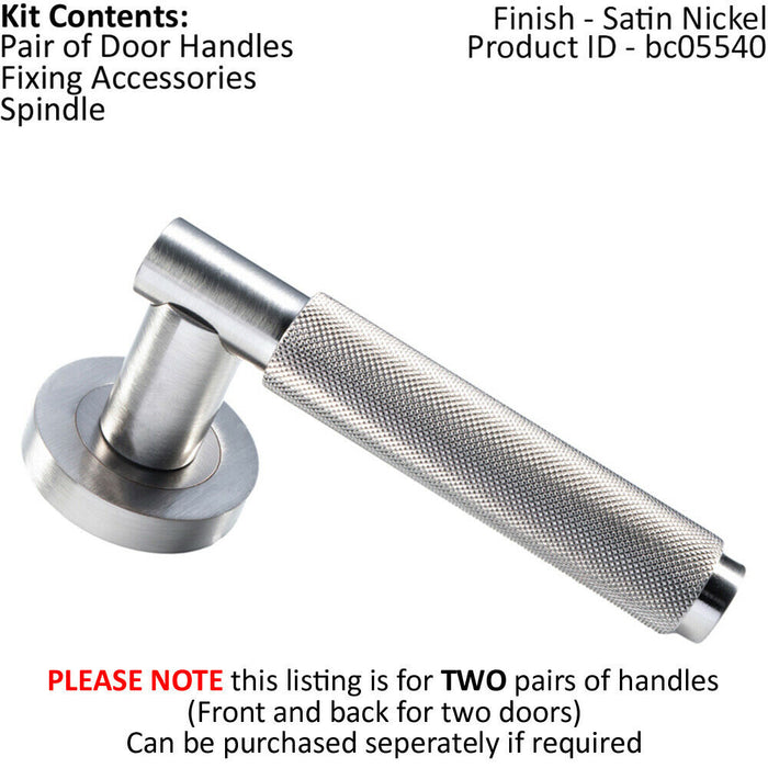 2x PAIR Knurled Grip Round Bar Handle on Round Rose Concealed Fix Satin Nickel Loops