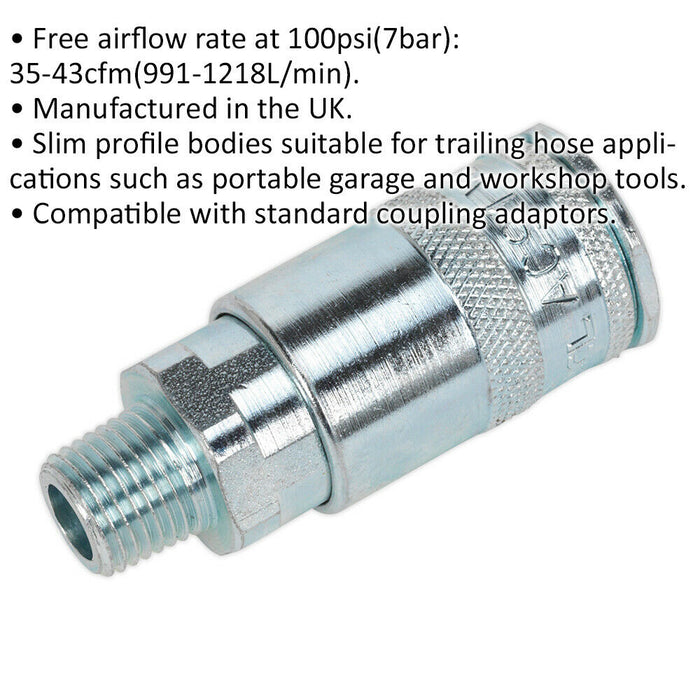 Male Coupling Body - 1/4" BSP Thread - Slim Profile Vertex Coupling - Air Tool Loops