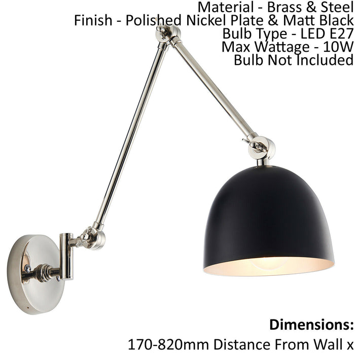 Wall Light - Polished Nickel Plate & Matt Black - 10W LED E27 - Dimmable Loops