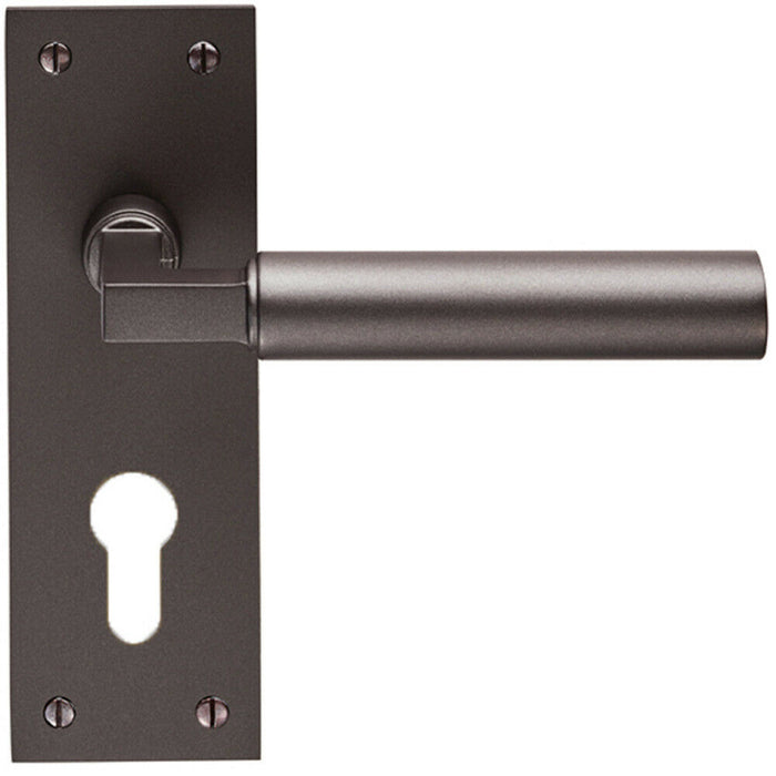 PAIR Round Bar Handle on Slim Euro Lock Backplate 150 x 50mm Matt Bronze Loops