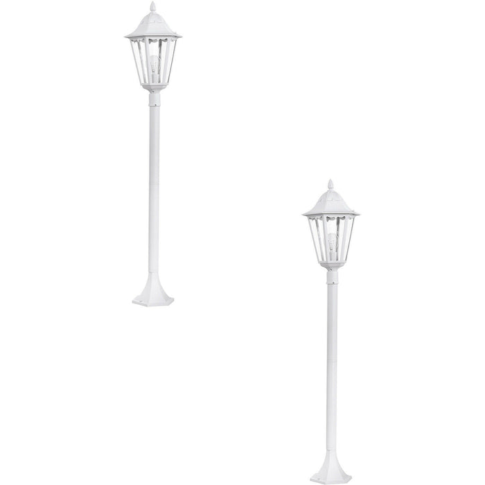 2 PACK IP44 Outdoor Bollard Light White Aluminium Lantern 60W E27 Tall Lamp Post Loops