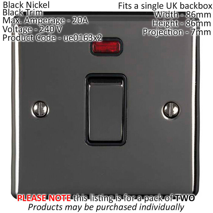 2 PACK 1 Gang 20A DP Switch & Neon Light BLACK NICKEL & Black Trim Appliances Loops