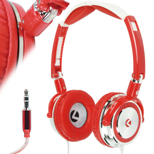 3.5mm Red Foldable On ear Stereo Headphones Headset Bass Swivel MP3 iPod Loops