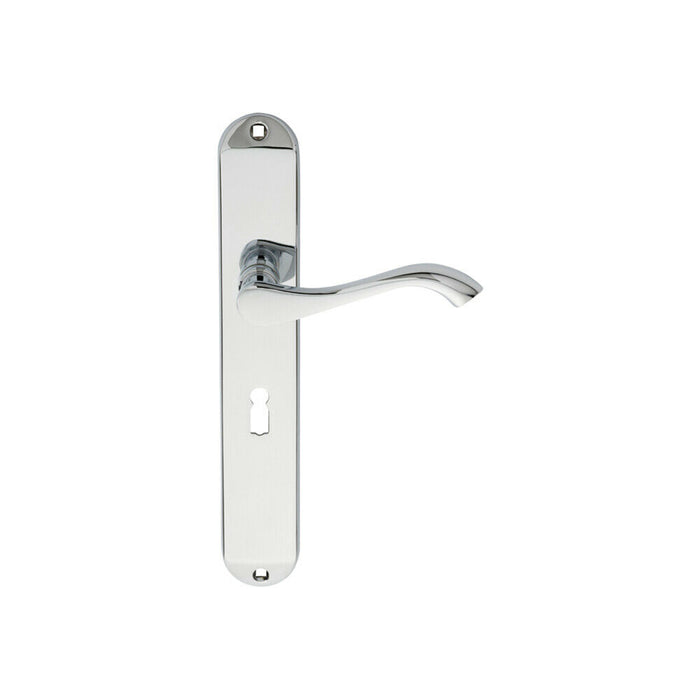 2x PAIR Curved Handle on Long Slim Lock Backplate 241 x 40mm Polished Chrome Loops